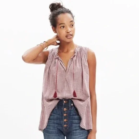 Madewell Bellshift Red White Gingham Check Sleeveless Top. Size XL. - Picture 11 of 14